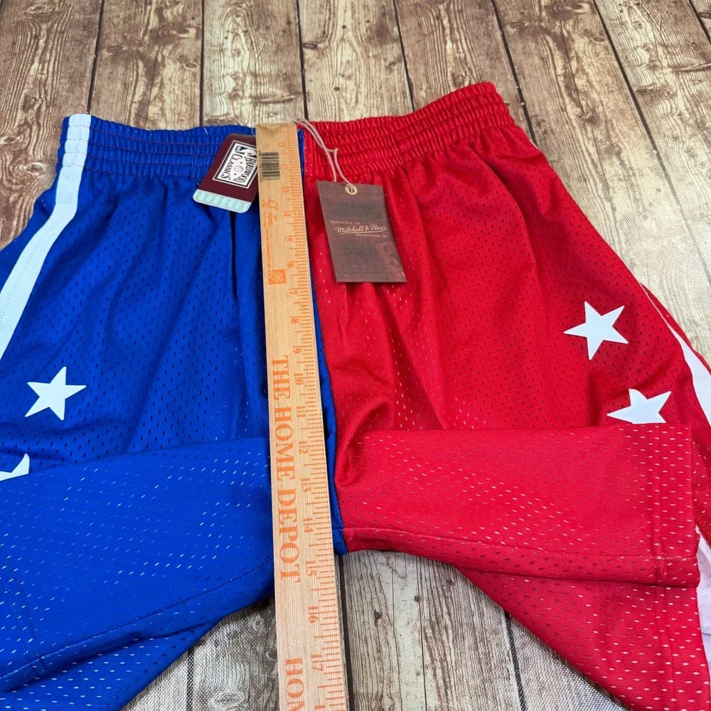 Mitchell & Ness NBA Bullets 1996 Swingman Shorts Mens Large Red Blue Mesh NWT